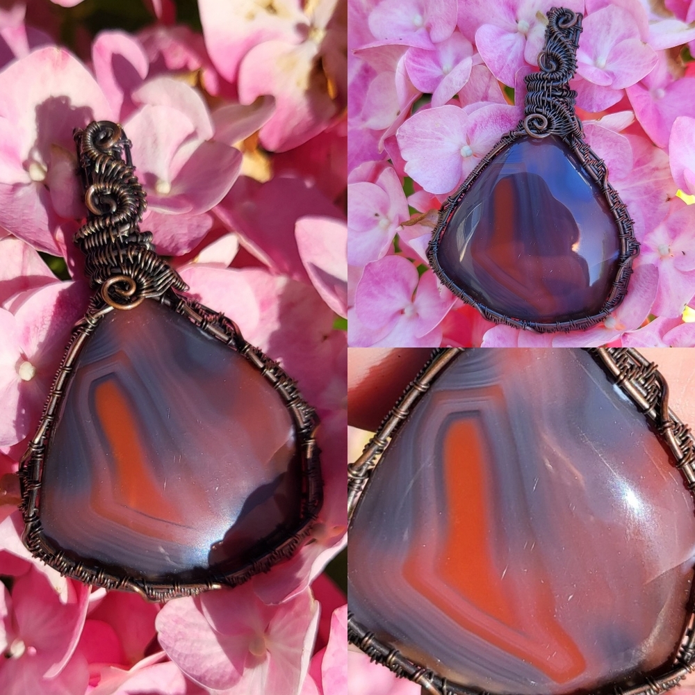 Handmade By Me Queensland Agate Copper Wire Wrapped Pendant